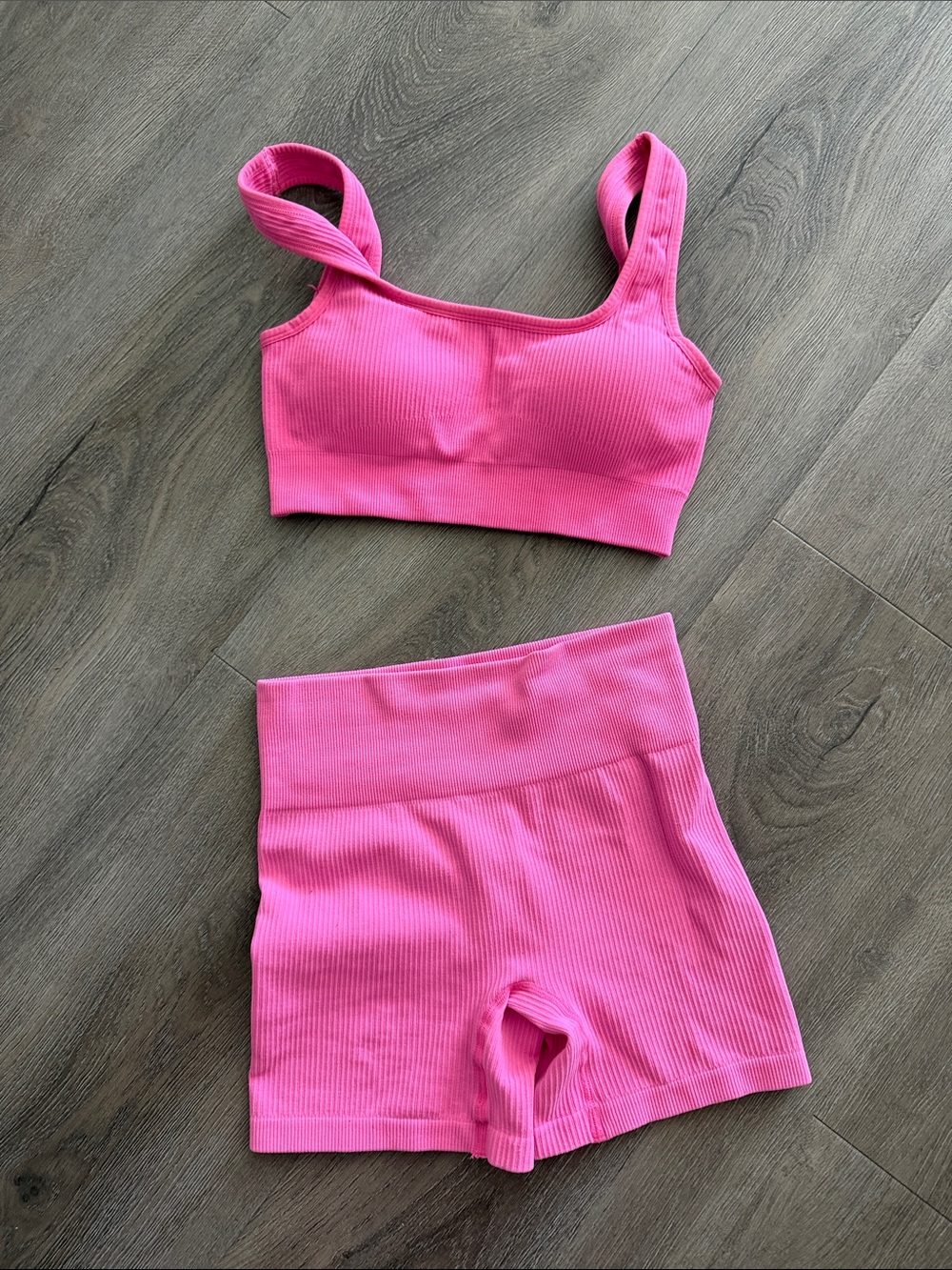 Amazon Hot Pink Ribbed Workout Crop Tank & High-Waist Shorts